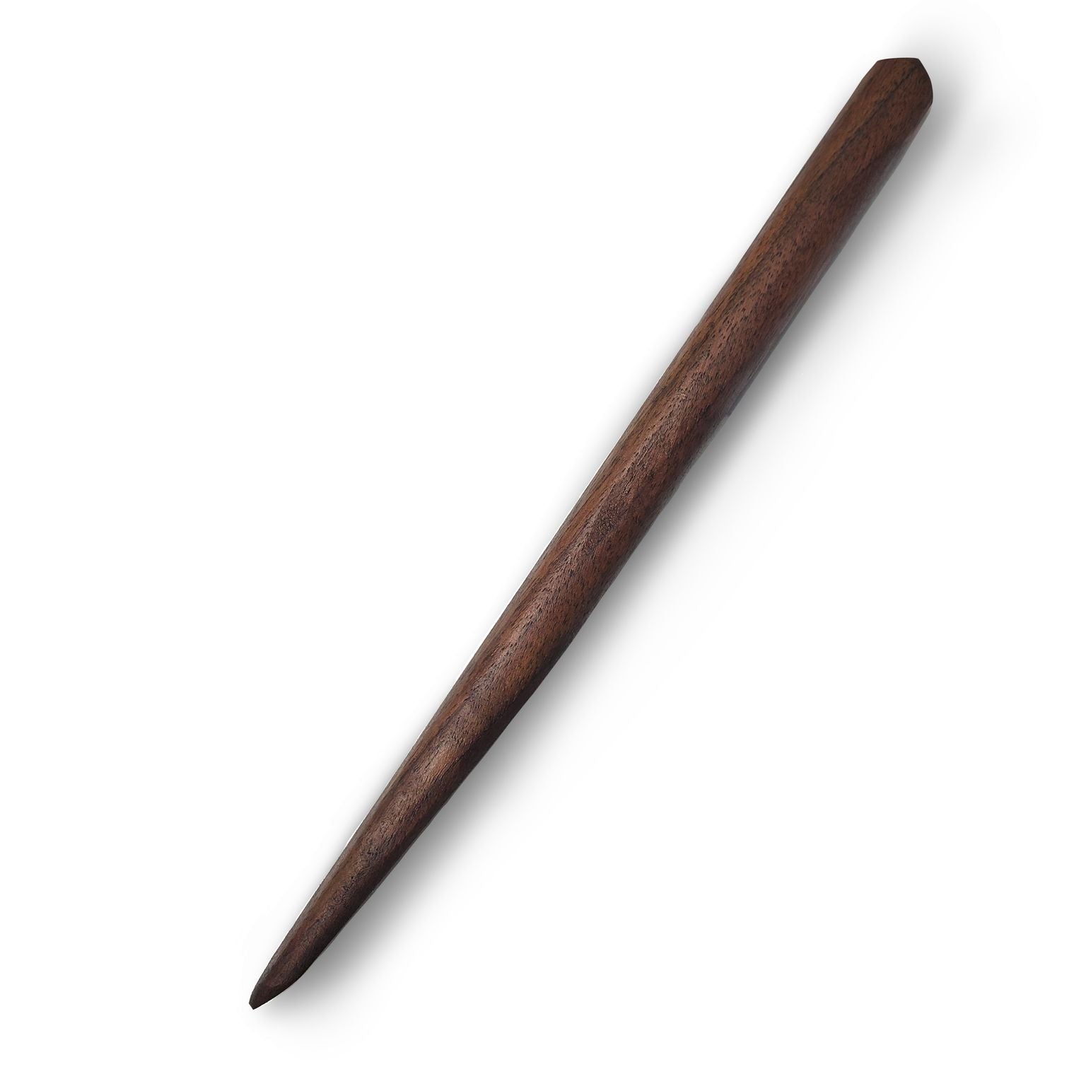 Wooden tapered sourdough starter mixing stick on white background.
